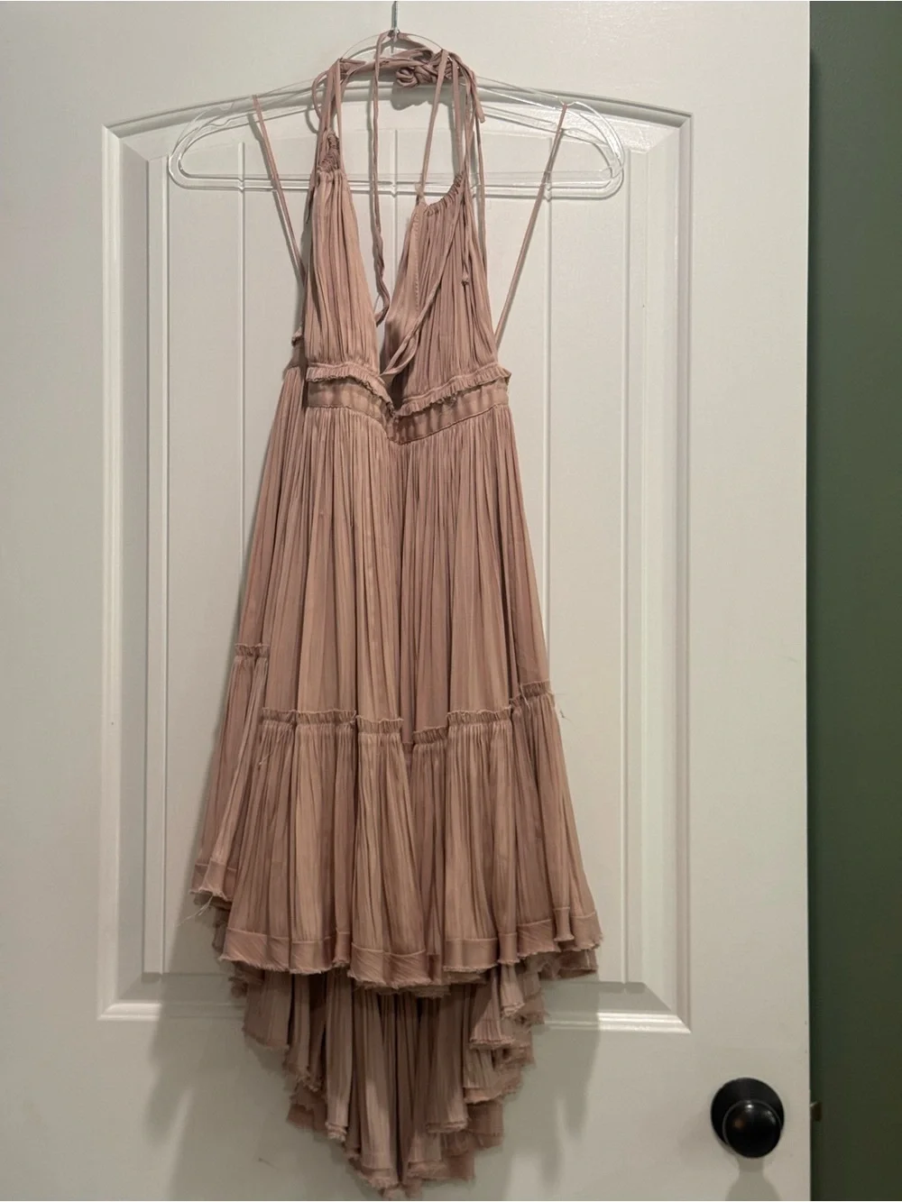 Free People Pleated Halter Mini Dress in Blush Pink